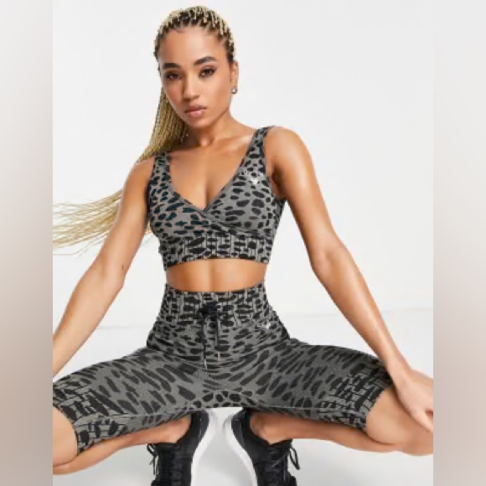Twill Active Tie Waist Seamless Shorts Grey Leopard Print High Waist Size Large - Picture 10 of 11
